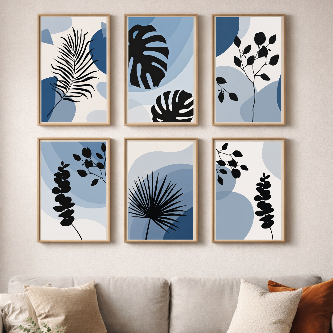 Midnight Blue Botanical Poster Set | Modern Abstract Leaf Wall Art by Decorxhome