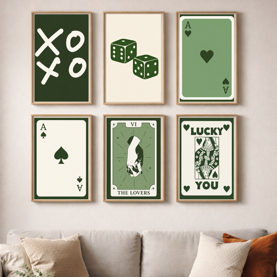 Lucky Love & Games Poster Set – Vintage Playing Card & Tarot Inspired Wall Art (Set of 6) | Decorxhome