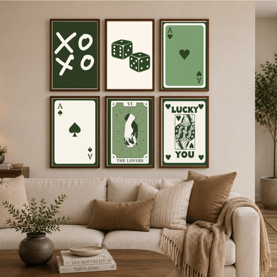 Lucky Love & Games Poster Set – Vintage Playing Card & Tarot Inspired Wall Art (Set of 6) | Decorxhome
