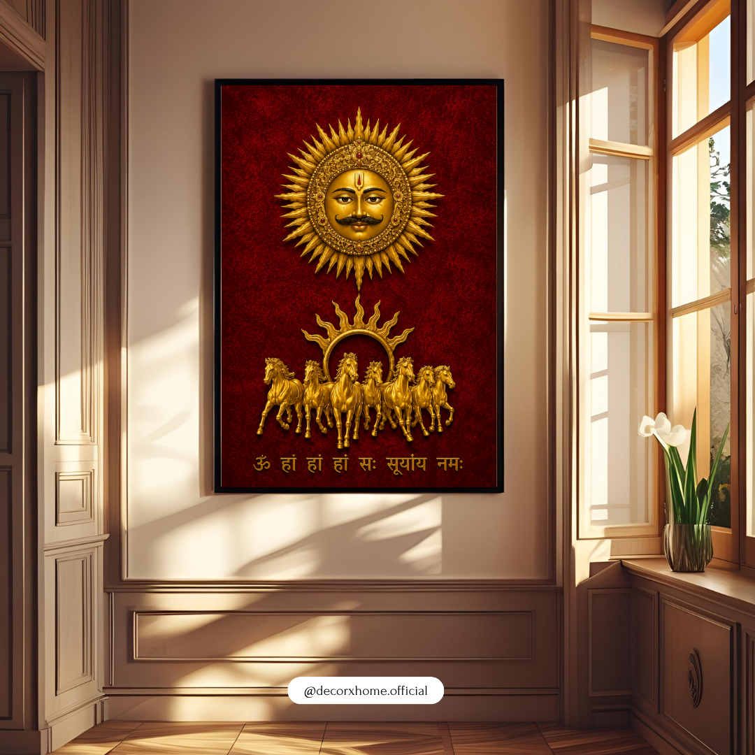 Surya Dev Sacred Poster | Sun God Vedic Wall Art for Positivity & Strength | Decorxhome