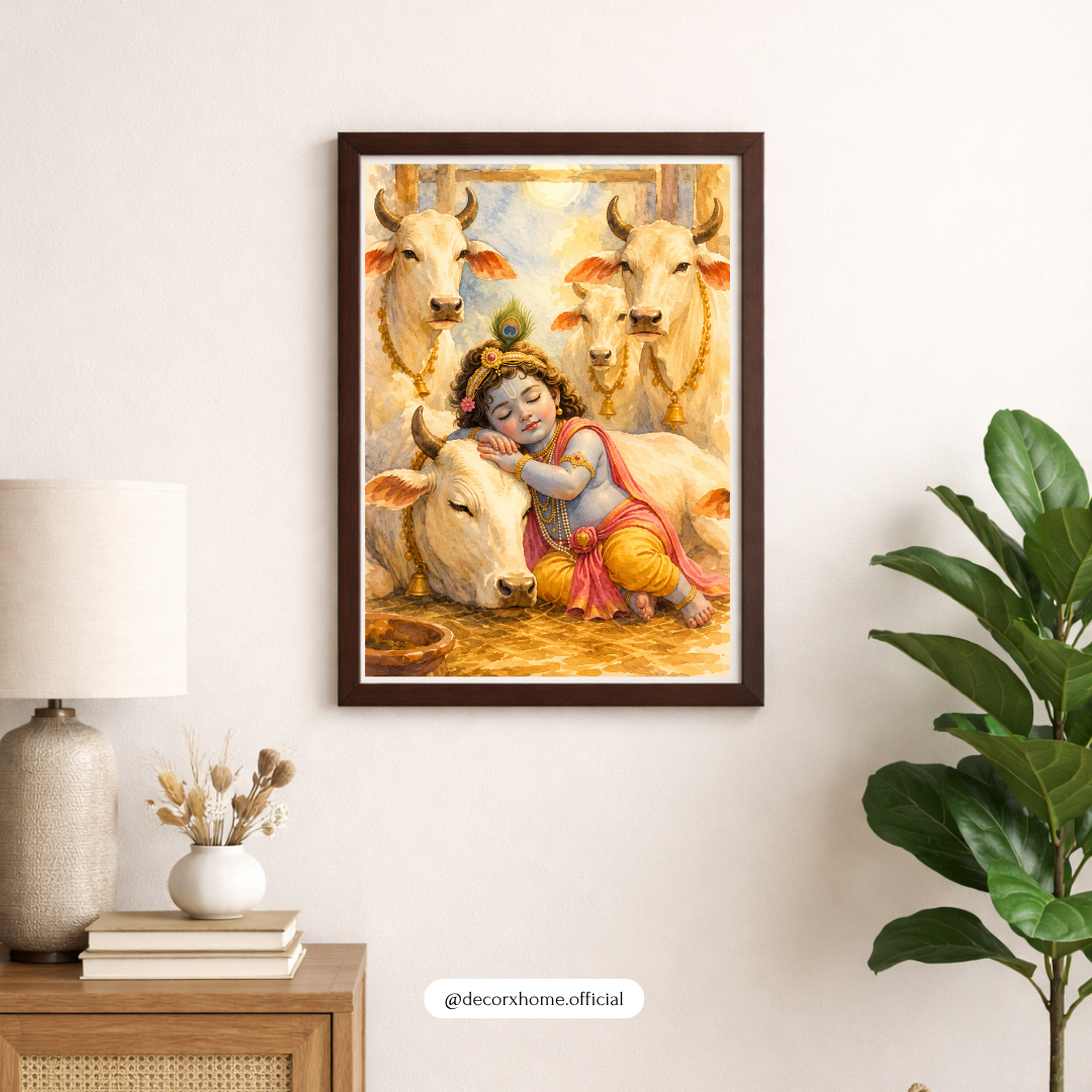 Decorxhome – Baby Krishna with Cows Spiritual Wall Art Poster