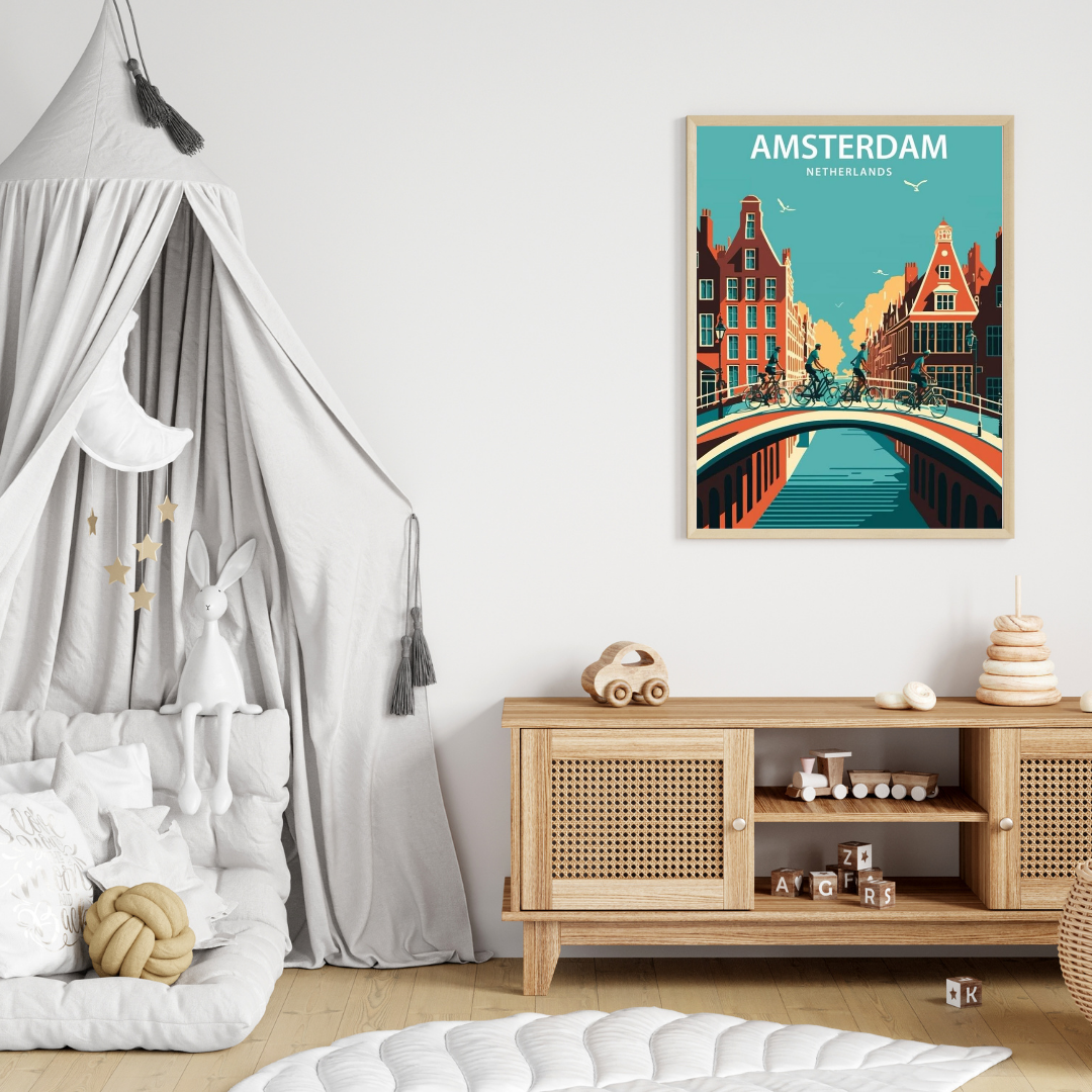 Amsterdam Netherlands Travel Wall Art Print – Framed Poster for Living Room, Bedroom, Office Decor