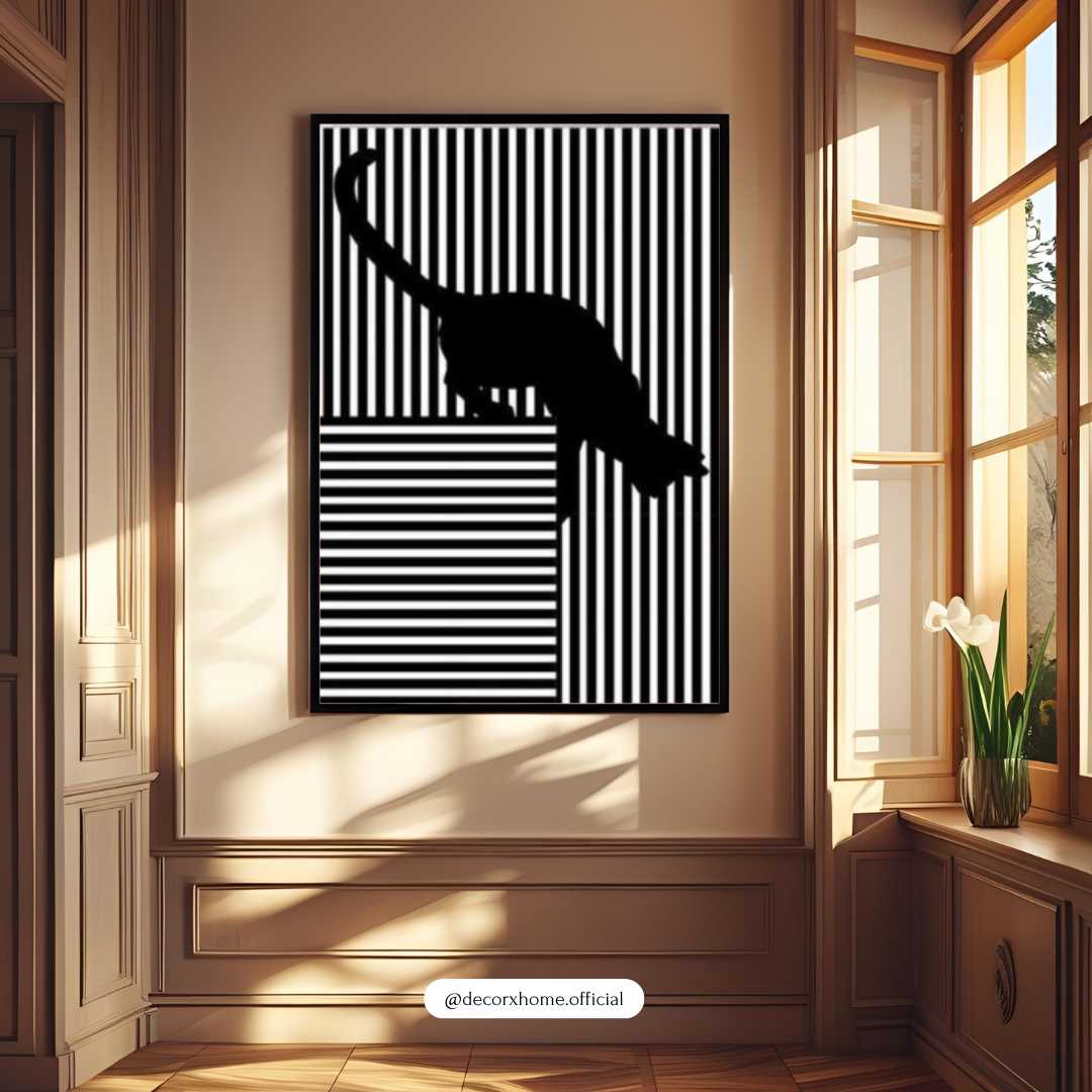 Abstract Cat Optical Illusion Wall Art | Black & White Minimalist Poster | Decorxhome