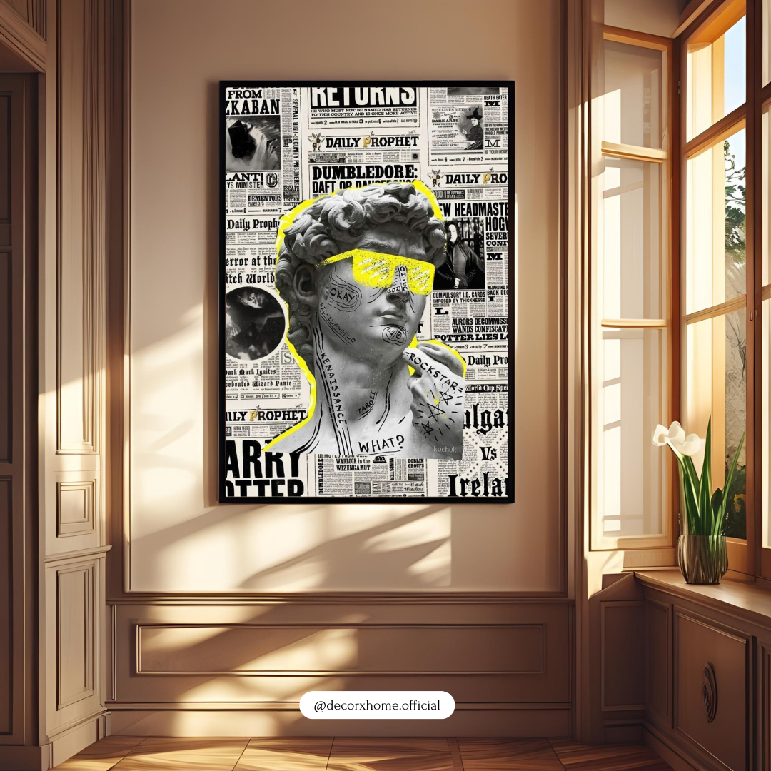Neon Pop David Collage Wall Art Poster – Modern Newspaper Aesthetic by Decorxhome