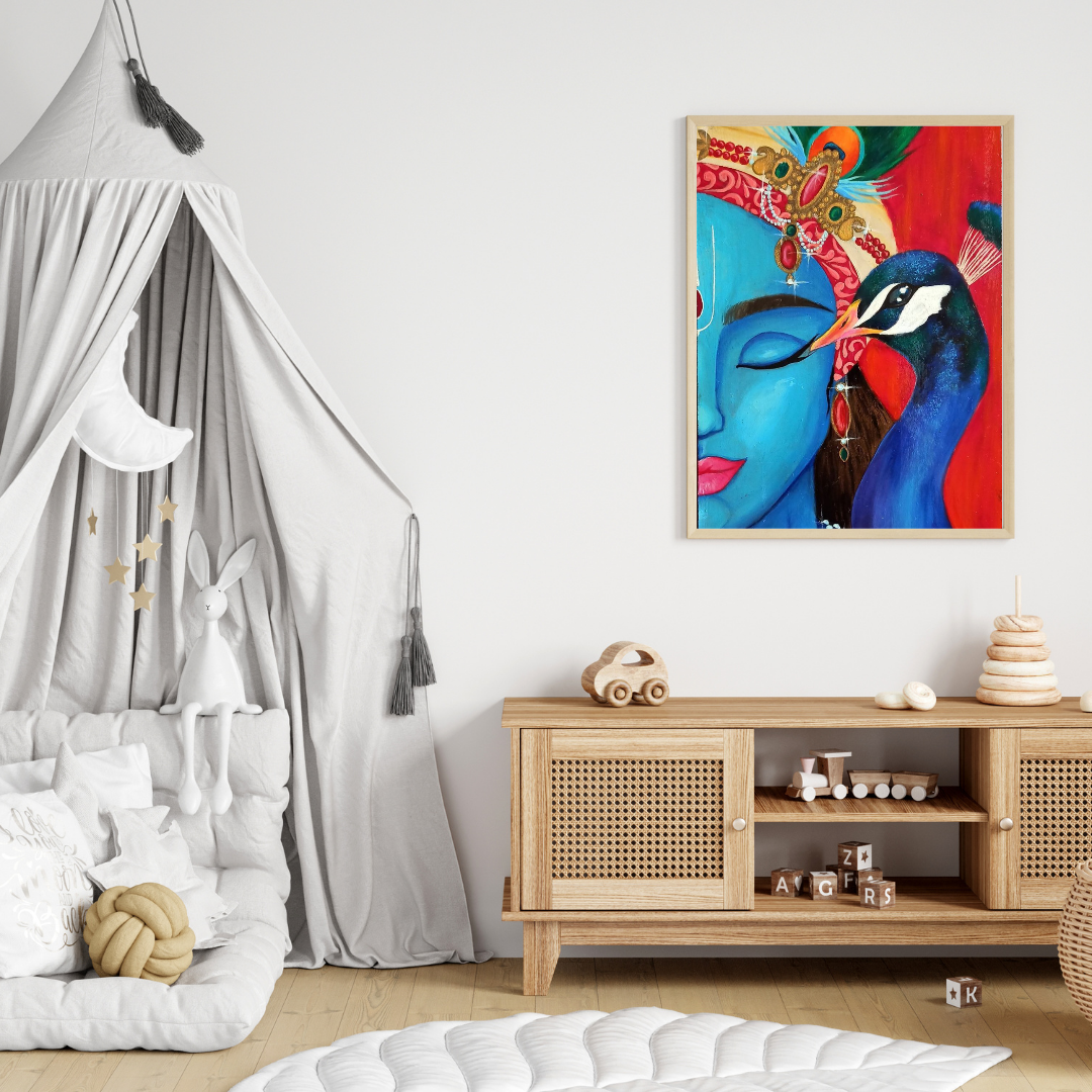 Divine Grace – Krishna with Peacock Wall Poster ✨🦚