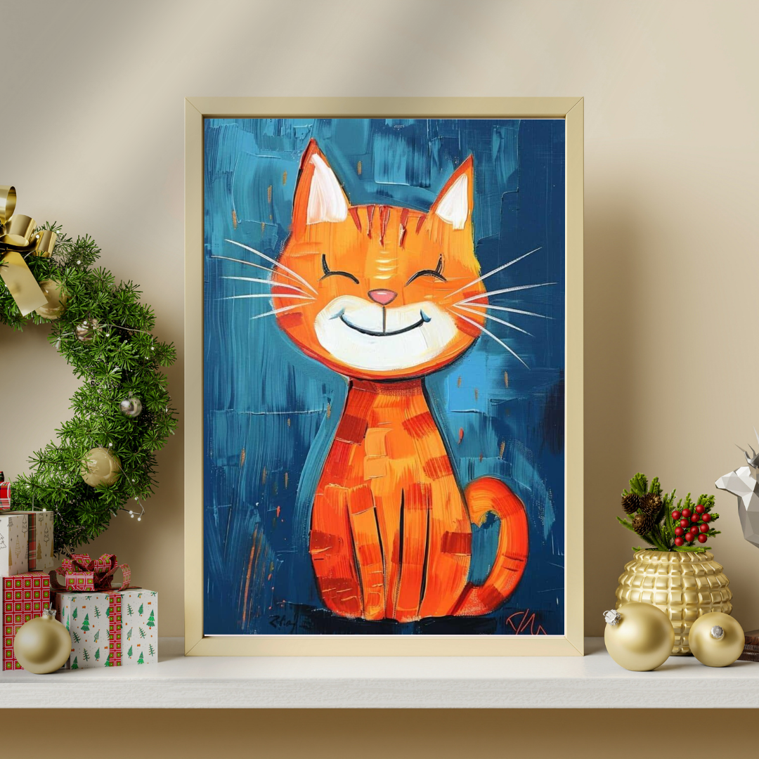 Smiling Ginger Cat Framed Poster | Playful Wall Art for Kids & Happy Homes by Decorxhome