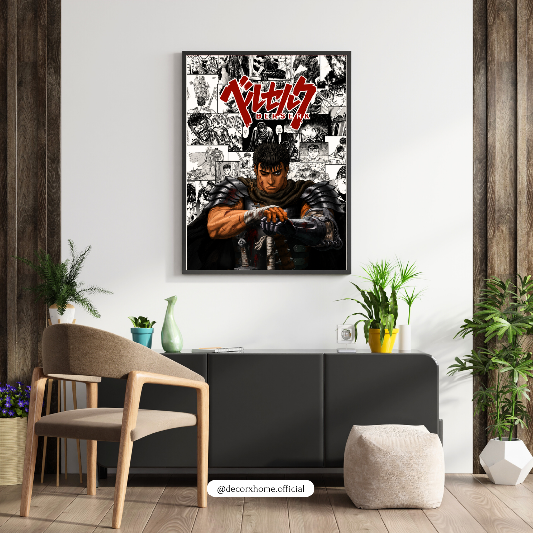 Berserk Guts Manga Collage Poster | Dark Fantasy Anime Wall Art for Gamers & Manga Fans | Decorxhome