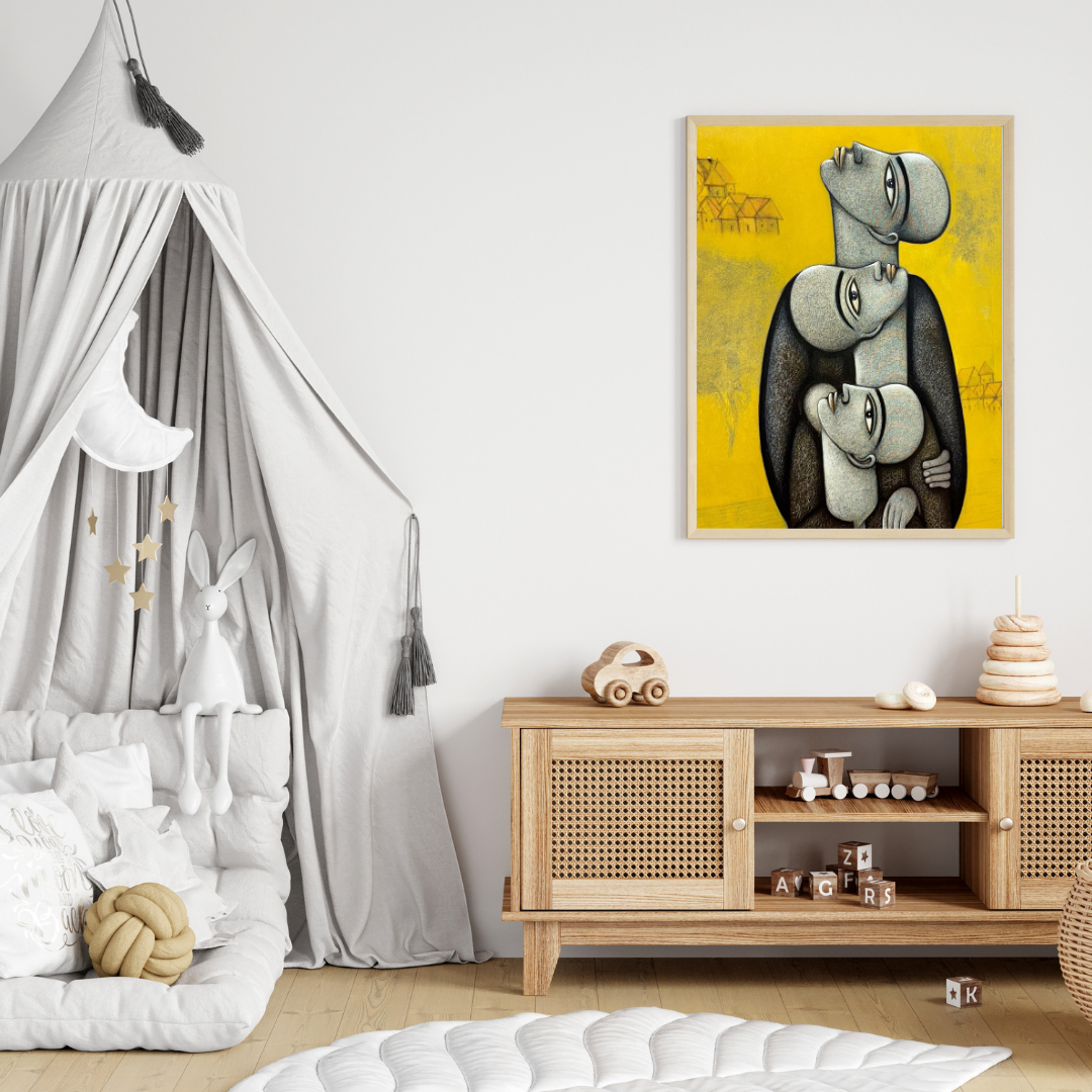 Embrace of Souls – Framed Modern Art Print for Home & Office Decor