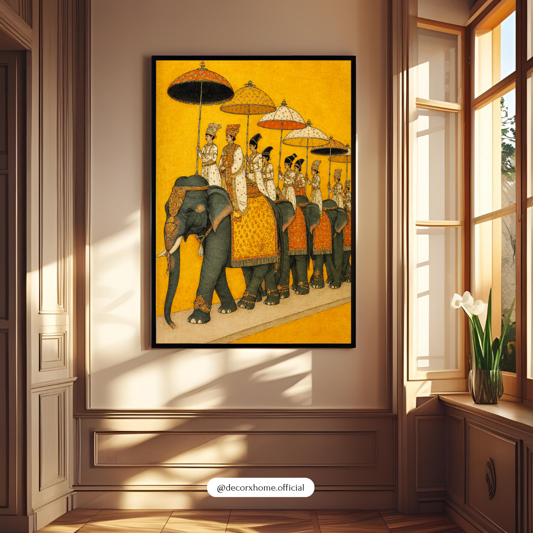 Royal Elephant Procession – Traditional Indian Heritage Wall Art Poster | DecorxHome