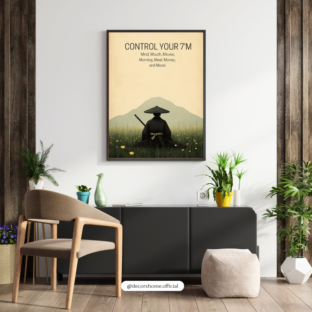 Control Your 7M's Motivational Samurai Poster | Discipline & Mindset Wall Art Print | Decorxhome