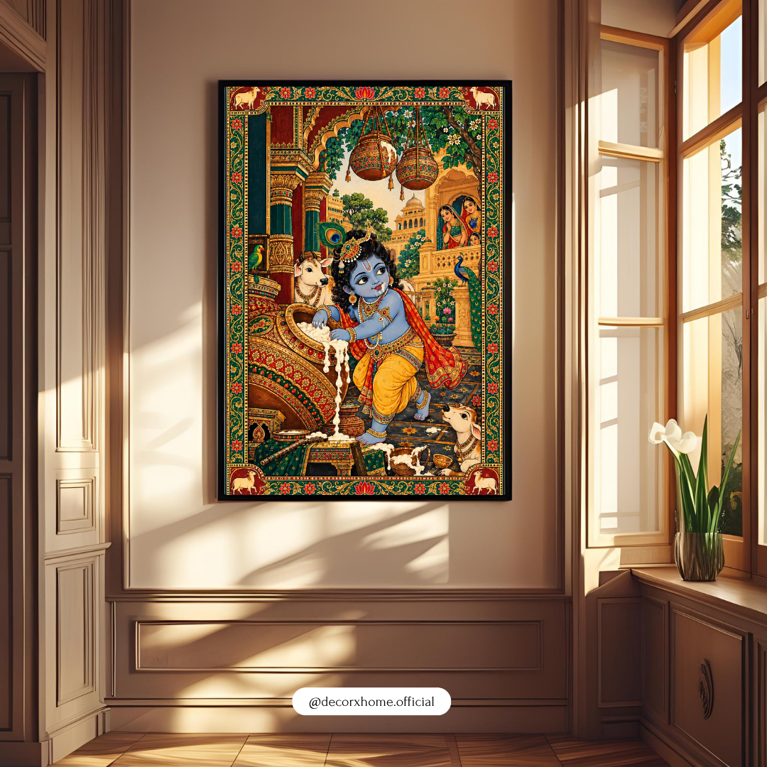 Krishna Makhan Chor Traditional Indian Art Poster | Decorxhome