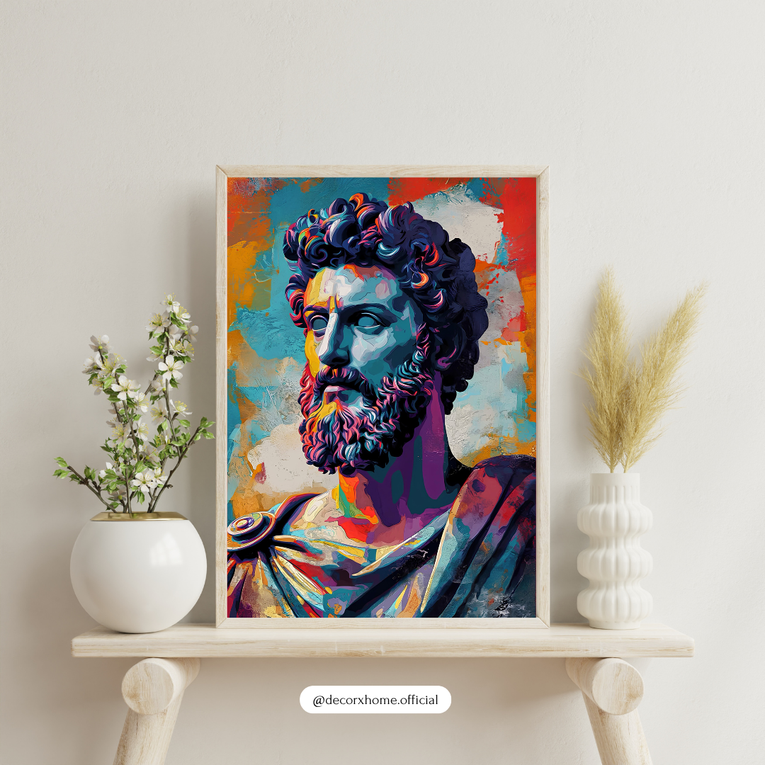 Marcus Aurelius Pop Art Poster – Colorful Stoic Philosophy Wall Art by Decorxhome
