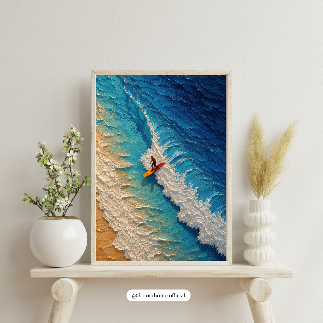 Decorexhome Ocean Wave Surfer Wall Art Poster | Coastal Beach Aerial Canvas Print | Modern Sea Adventure Home Decor