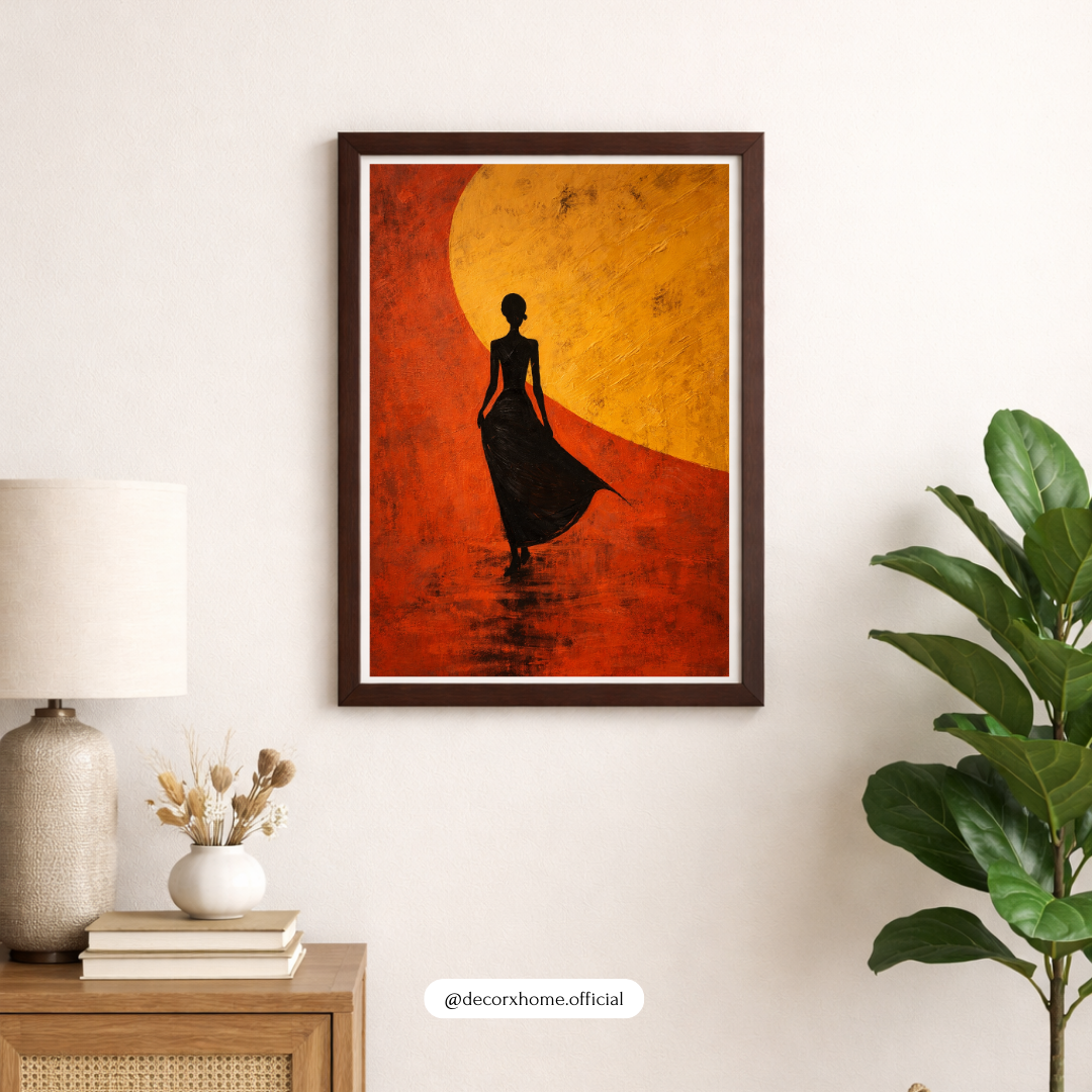 Silhouette Woman at Sunset Wall Art Poster – Modern Artistic Home Décor by Decorxhome