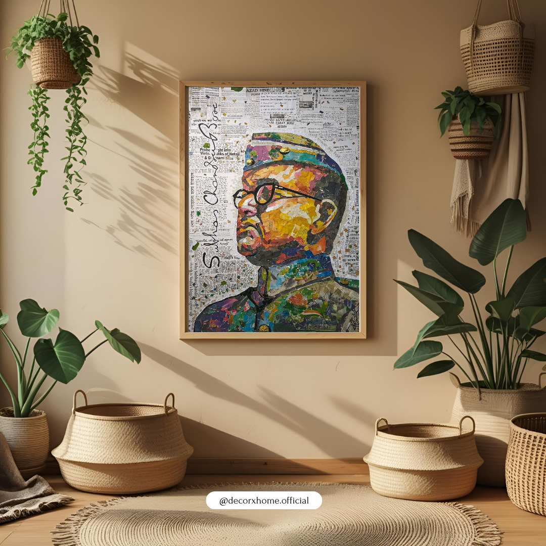 Subhas Chandra Bose Abstract Poster – Patriotic Indian Freedom Fighter Wall Art
