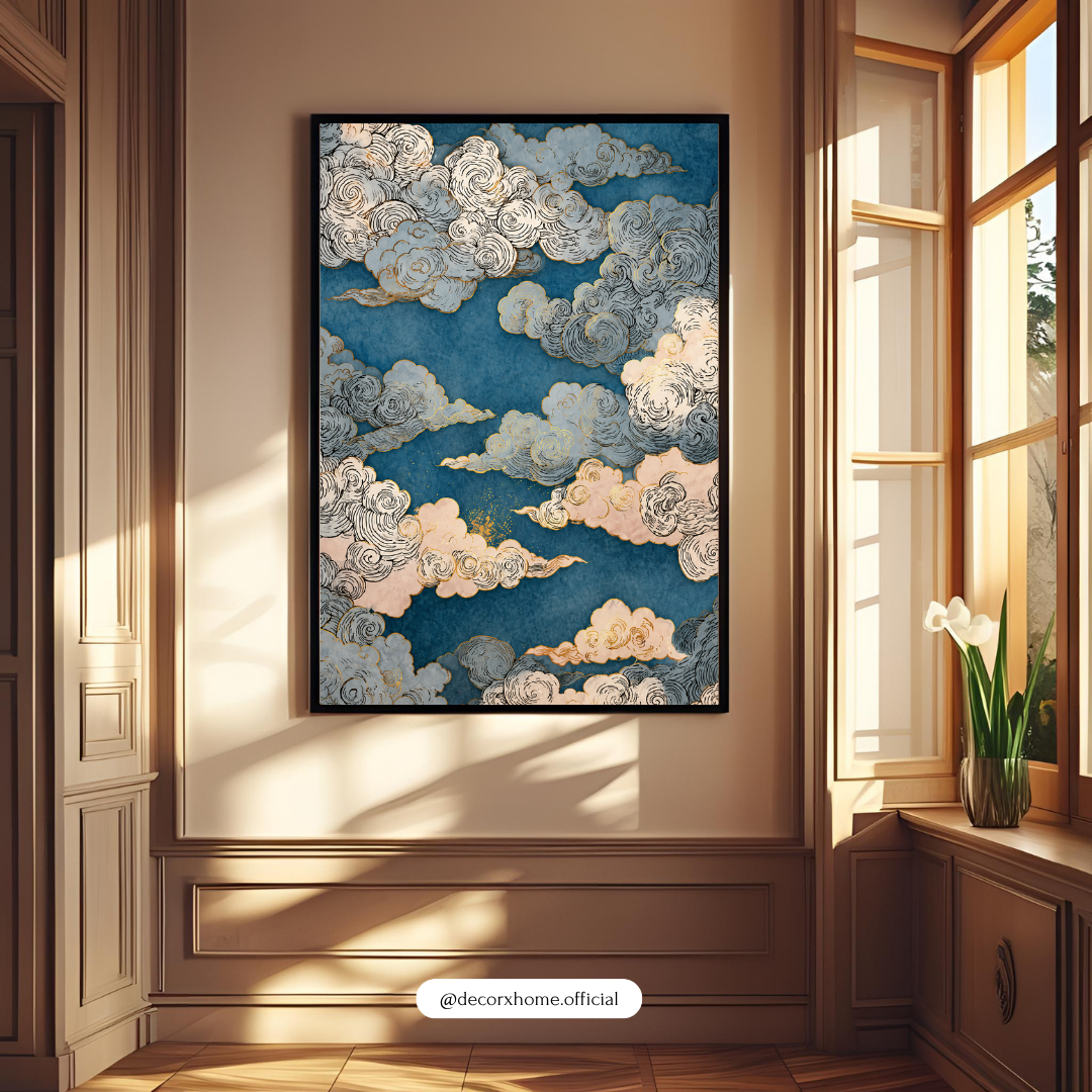 Japanese Cloud Pattern Poster | Traditional Asian Cloud Art Wall Décor | DecorexHome