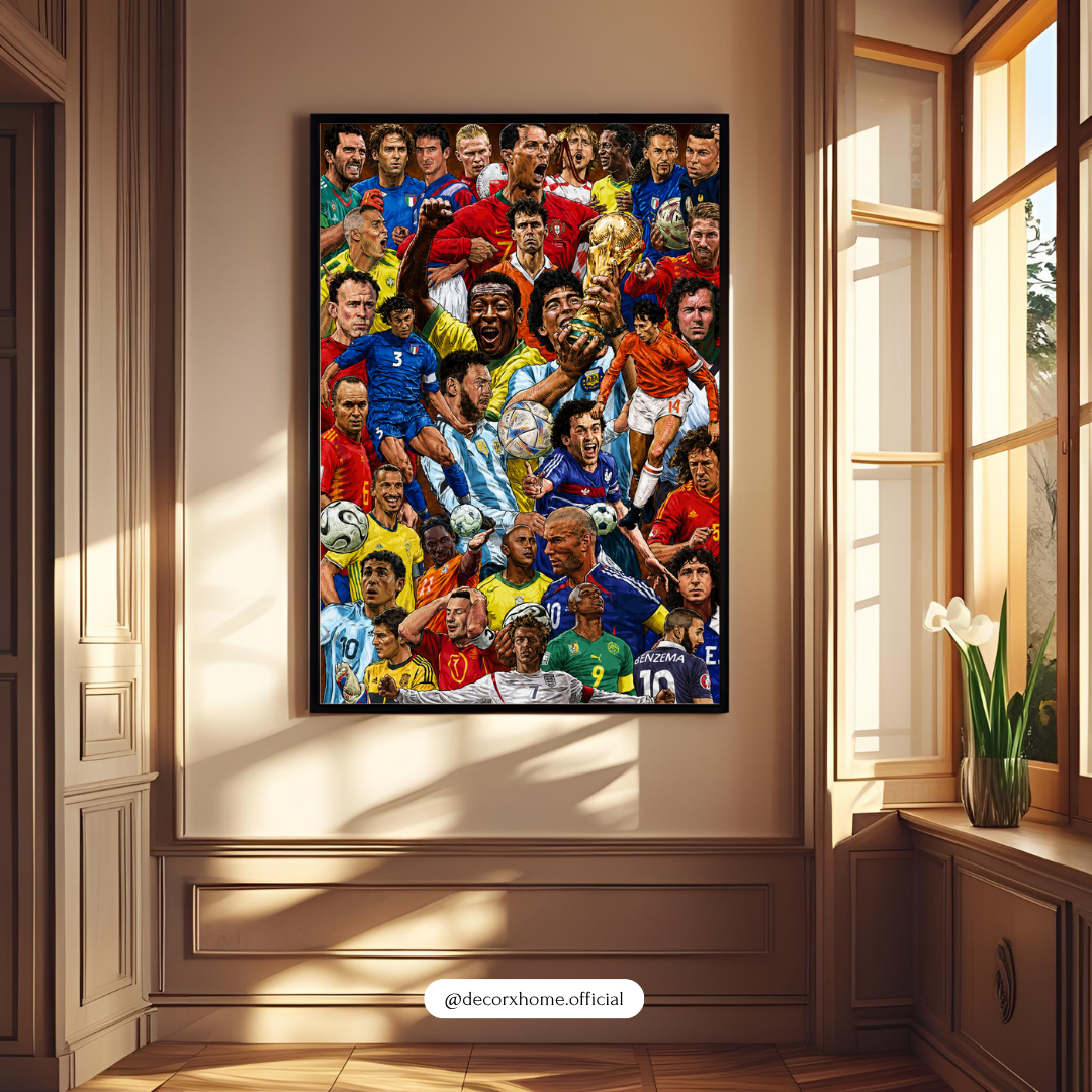 Football Legends Collage Poster with Frame – Iconic Players Wall Art for Bedroom, Gaming Room & Office