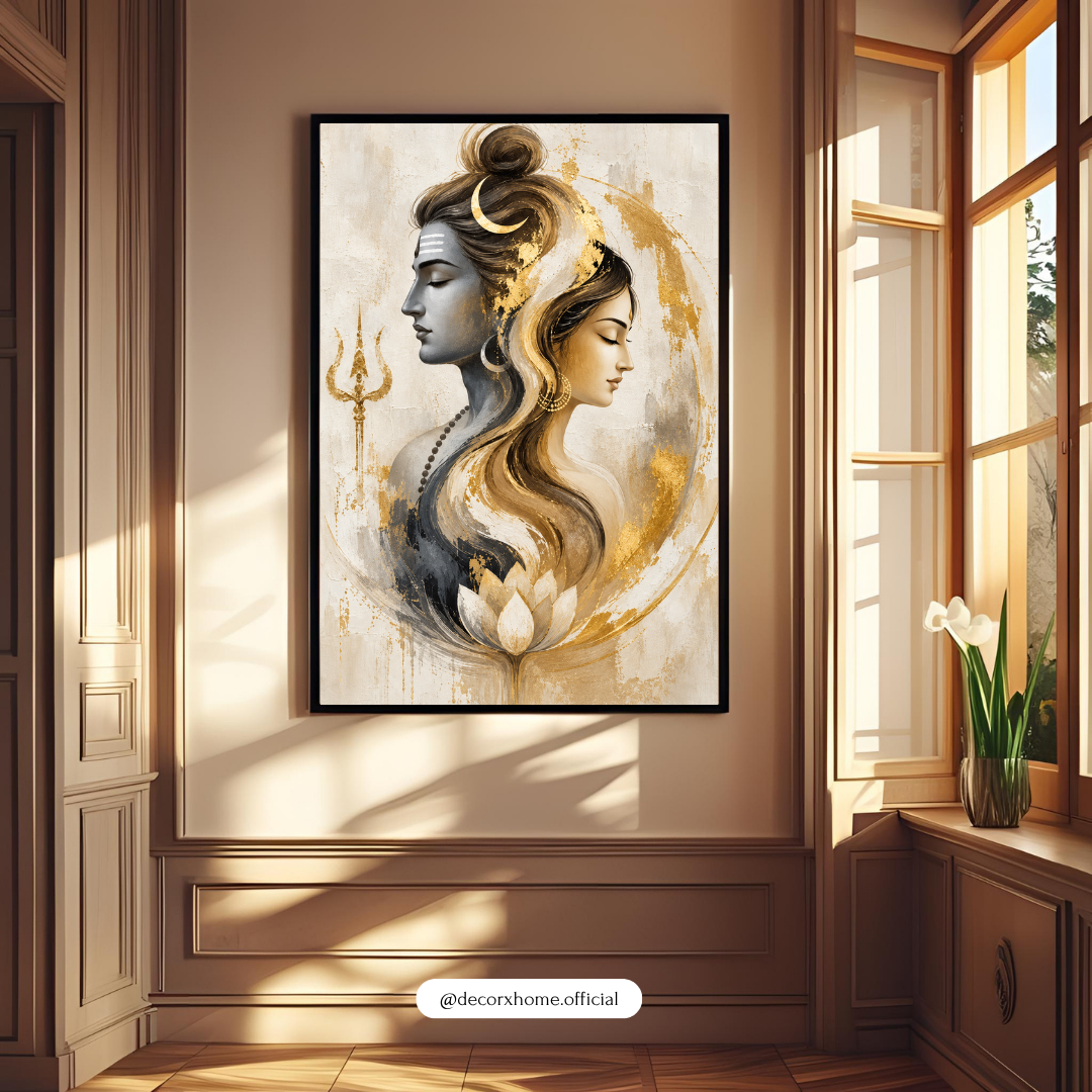 Shiva Parvati Wall Art Poster | Ardhanarishvara Inspired Divine Couple Artwork | Mahadev & Parvati Spiritual Wall Decor | Decorexhom