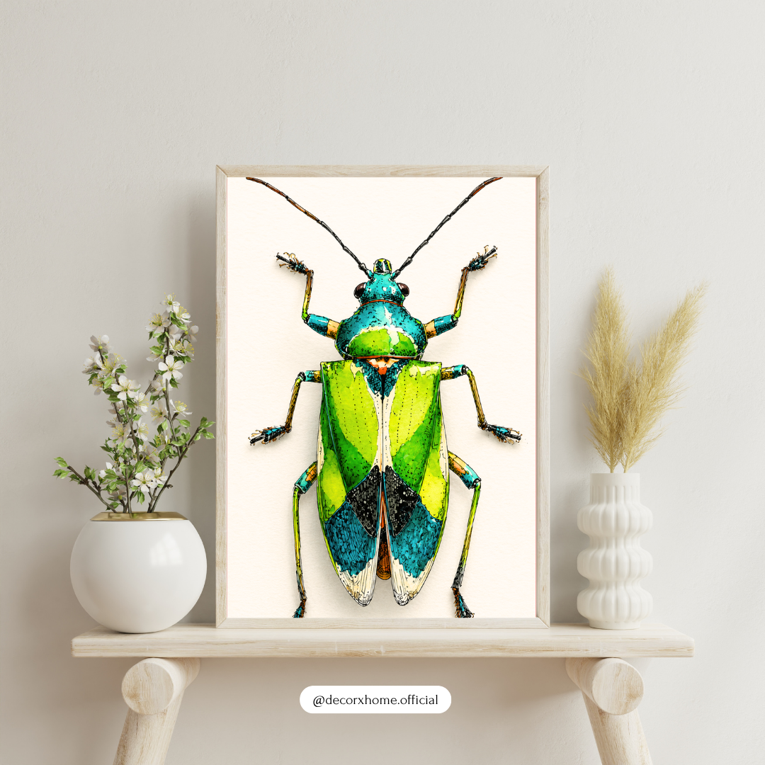 Vibrant Jewel Beetle Poster | Colorful Insect Illustration Wall Art by DecorxHome