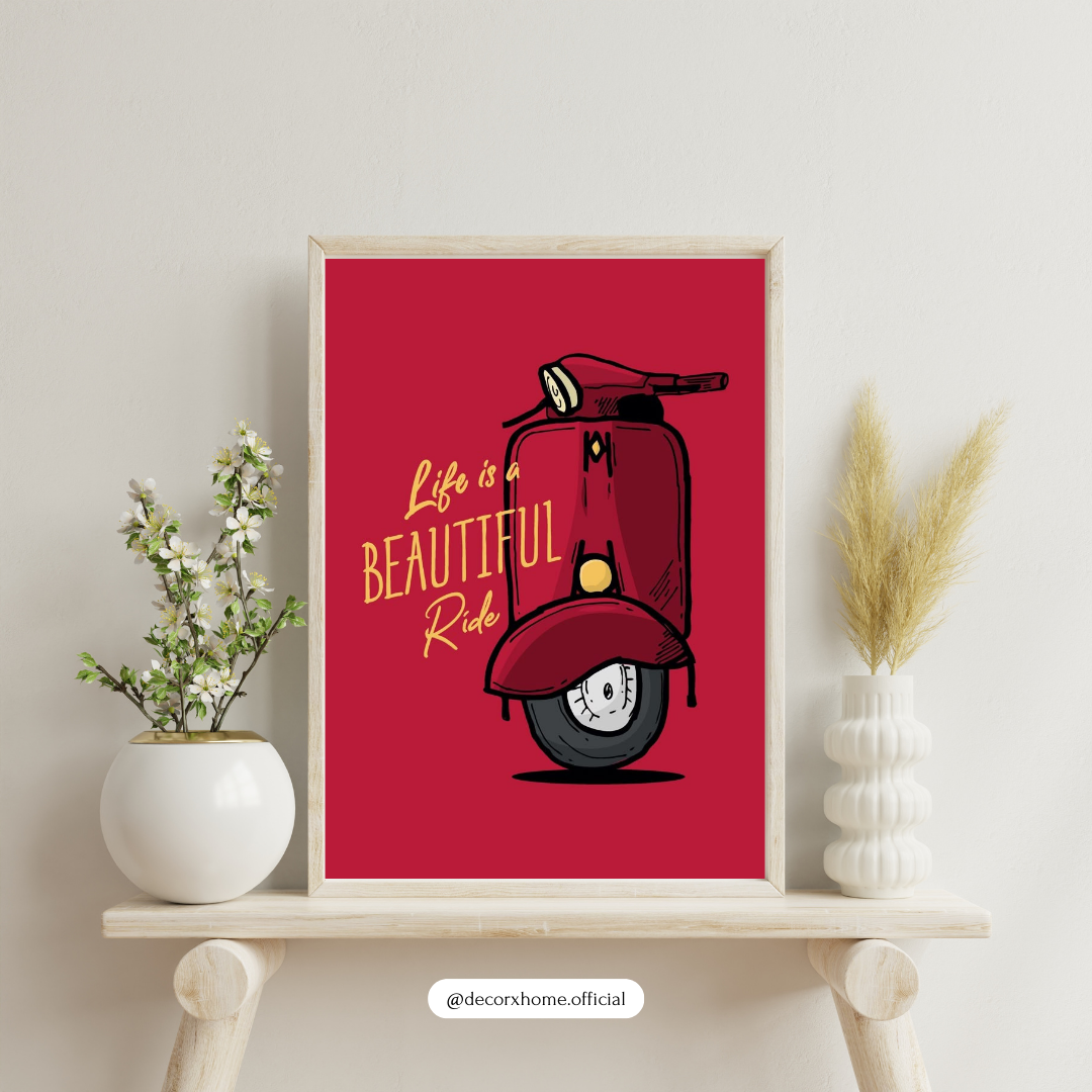 Life Is a Beautiful Ride – Retro Scooter Art Wall Poster