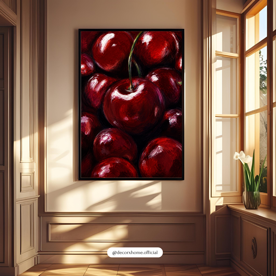 Cherry Bliss Wall Art Poster | Luxury Red Cherry Painting Print | Modern Kitchen & Café Décor | Decorexhome