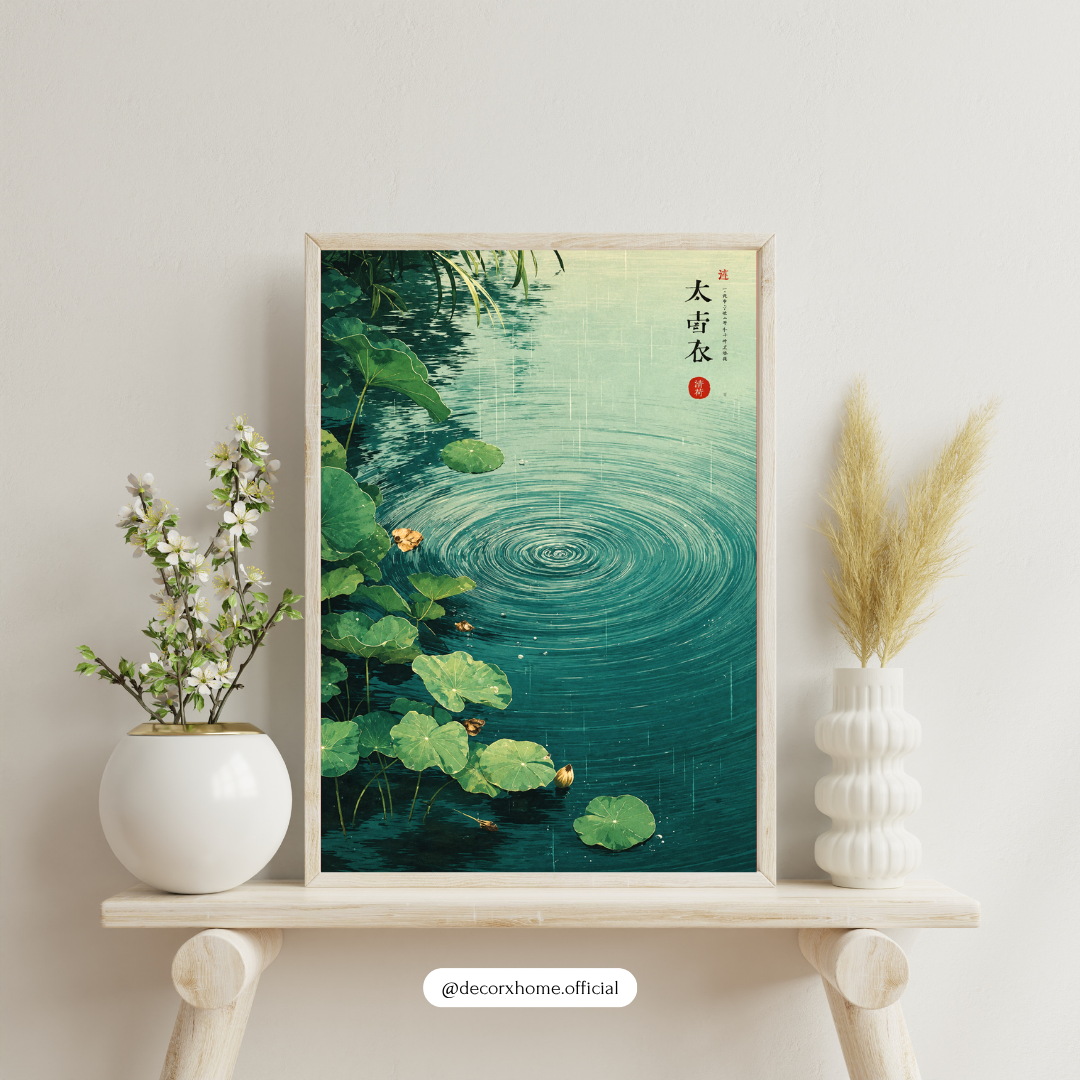 Japanese Zen Lotus Pond Poster | Serene Nature Landscape Wall Art by DecorxHome