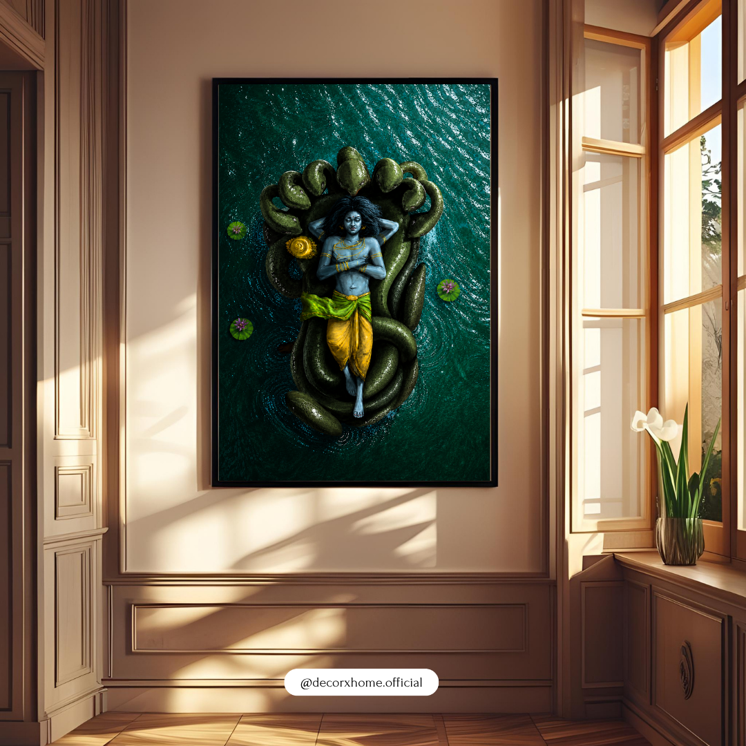 Lord Krishna with Sheshnag Wall Art – Divine Hindu Spiritual Poster