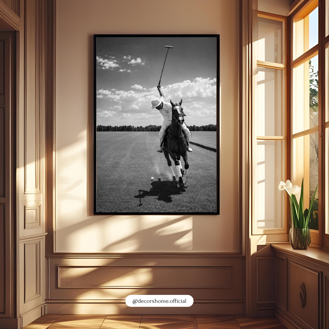 Black & White Polo Player Poster – Classic Equestrian Sports Wall Art | Decorexhome