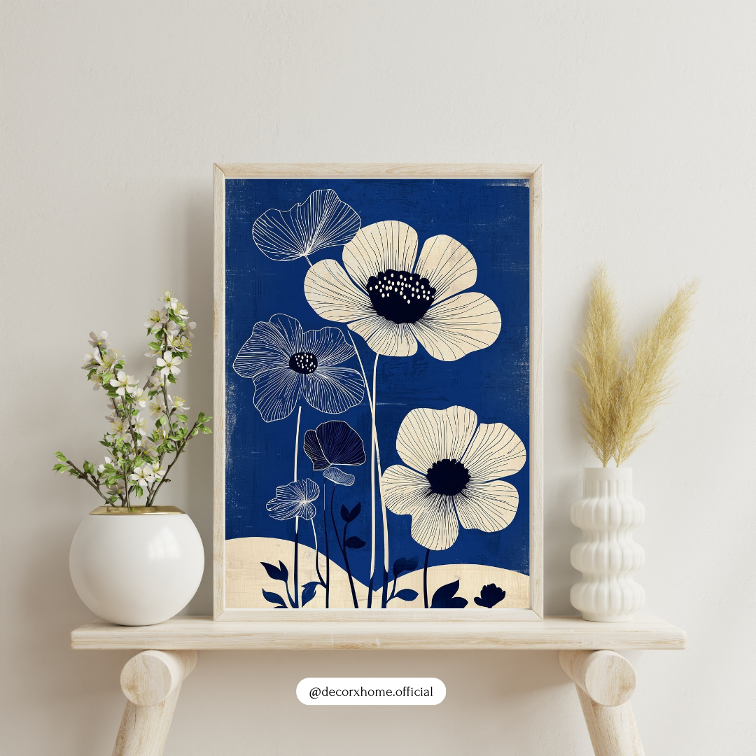 Blue Botanical Bloom Poster – Elegant Minimal Floral Wall Art