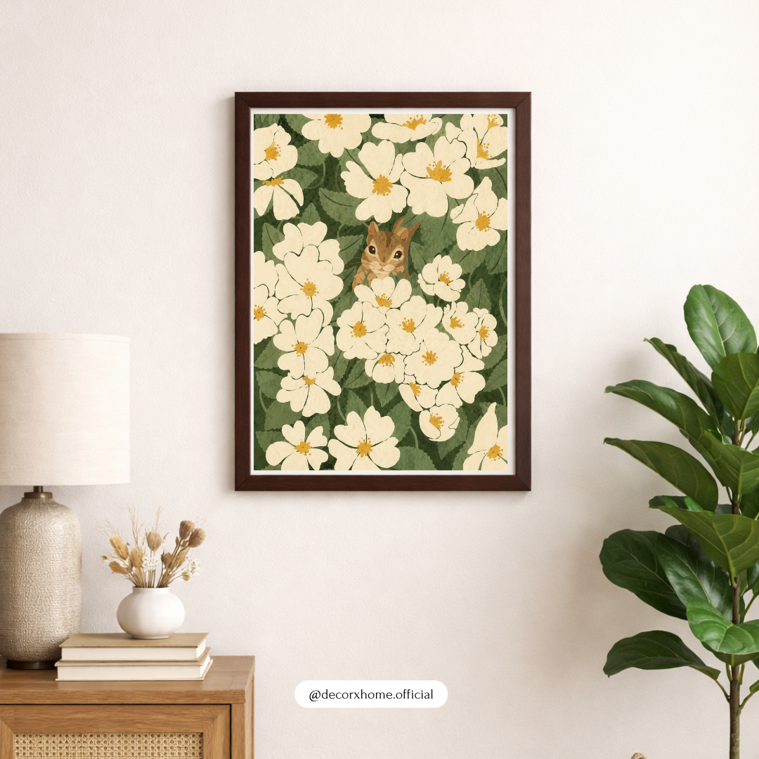 Decorxhome – Hidden Bunny Floral Meadow Wall Art Poster