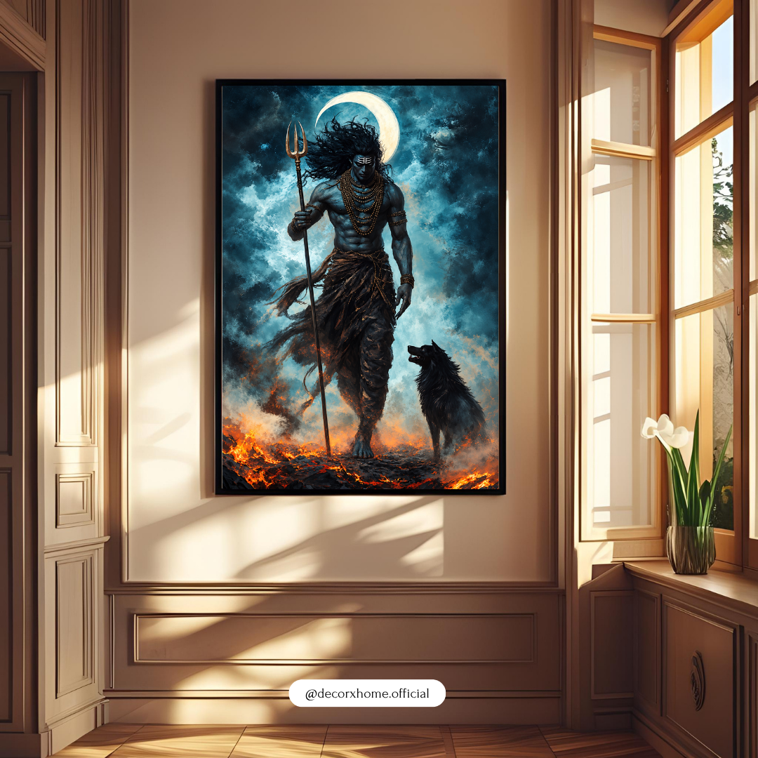 Lord Shiva with Trishul & Nandi – Powerful Mahadev Spiritual Wall Art | Decorxhome