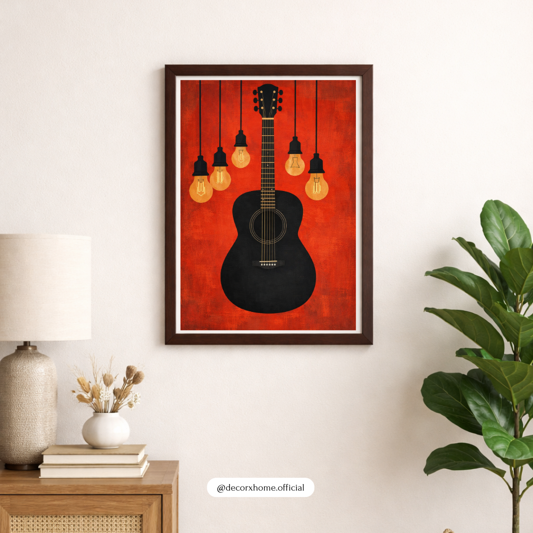 Guitar & Edison Bulbs Wall Art Poster – Modern Music-Themed Home Décor by Decorxhome