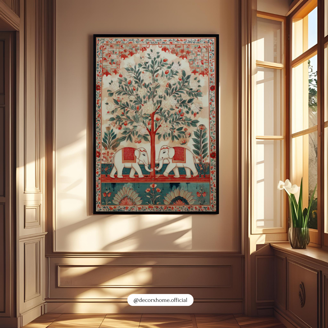 Indian Elephant Tree of Life Poster – Traditional Folk Art Wall Decor | Decorxhome