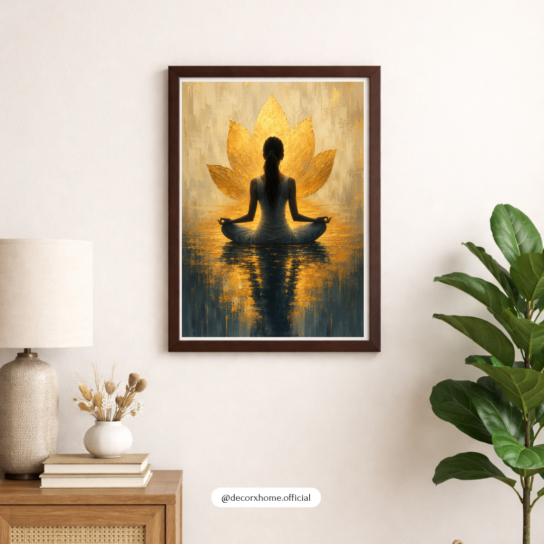 Decorxhome – Golden Lotus Serenity Meditation Wall Art Poster