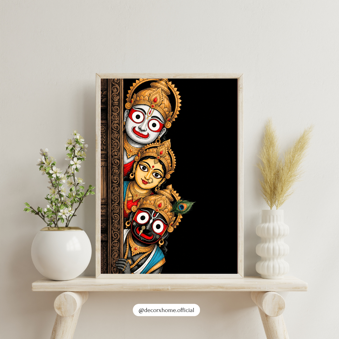 Jagannath Balabhadra Subhadra Divine Poster | Spiritual Hindu Wall Art by DecorxHome