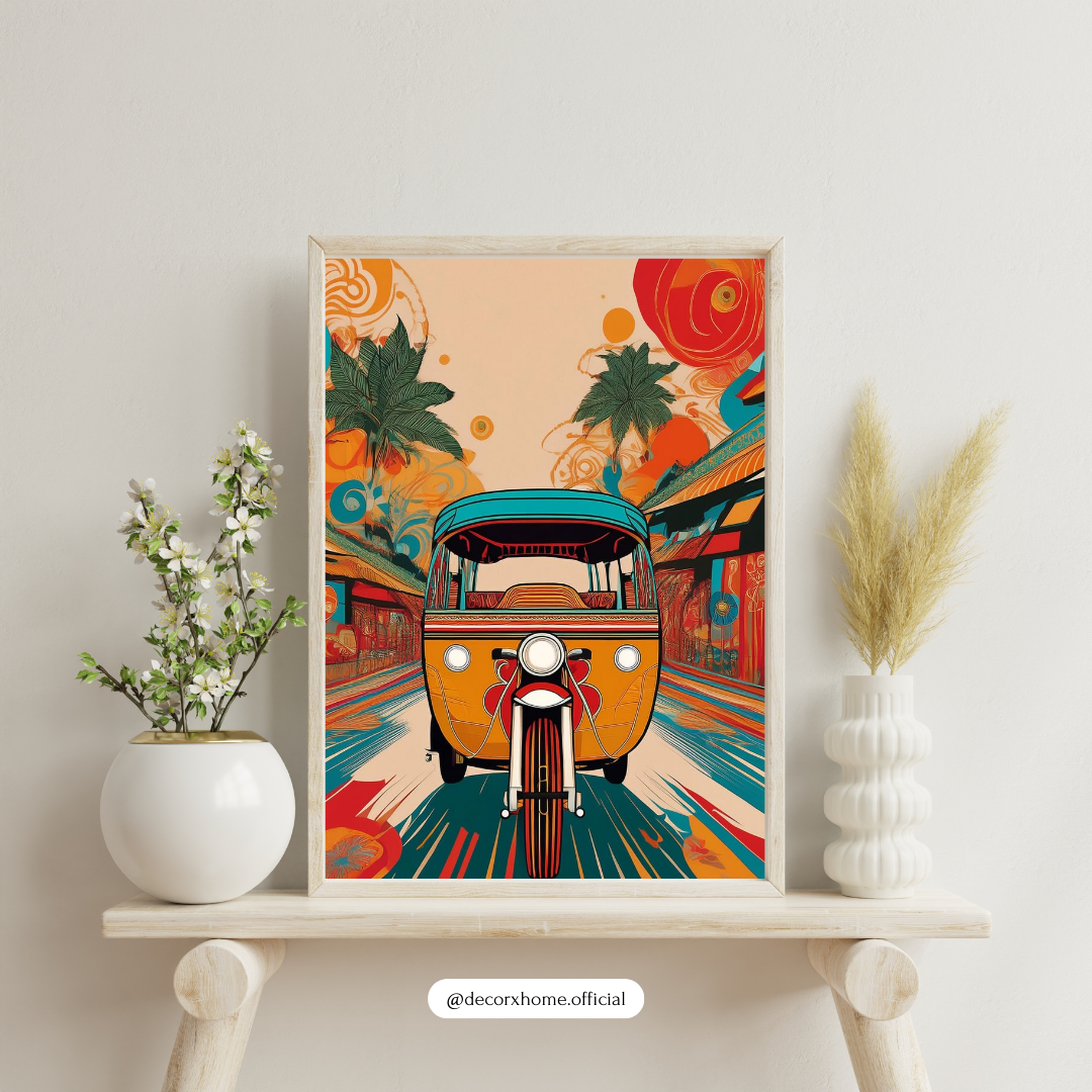 Vibrant Tuk-Tuk Ride – Retro Indian Street Art Wall Poster
