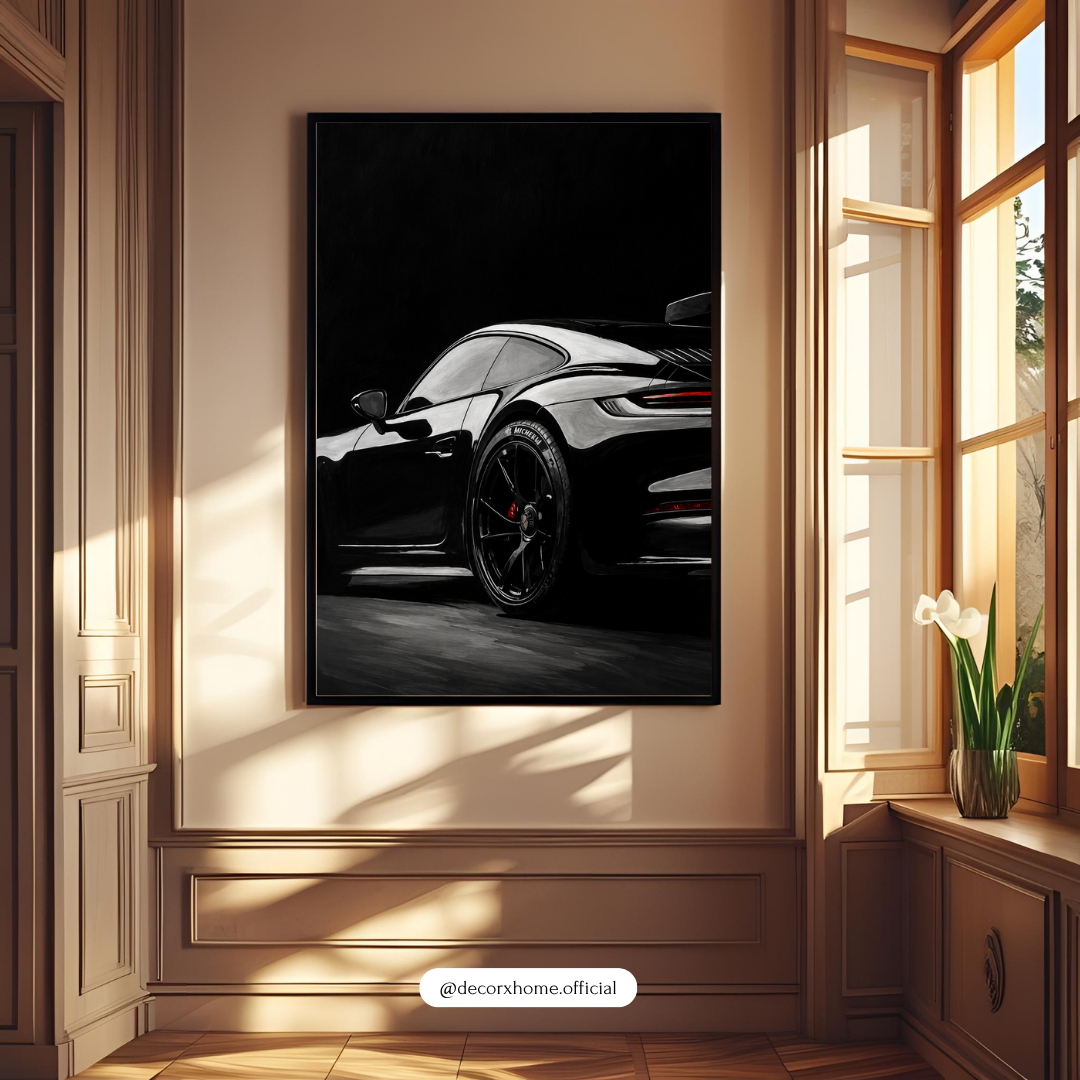 Black Supercar Wall Art Poster | Luxury Sports Car Aesthetic Print | Modern Automotive Artwork | Decorexhome