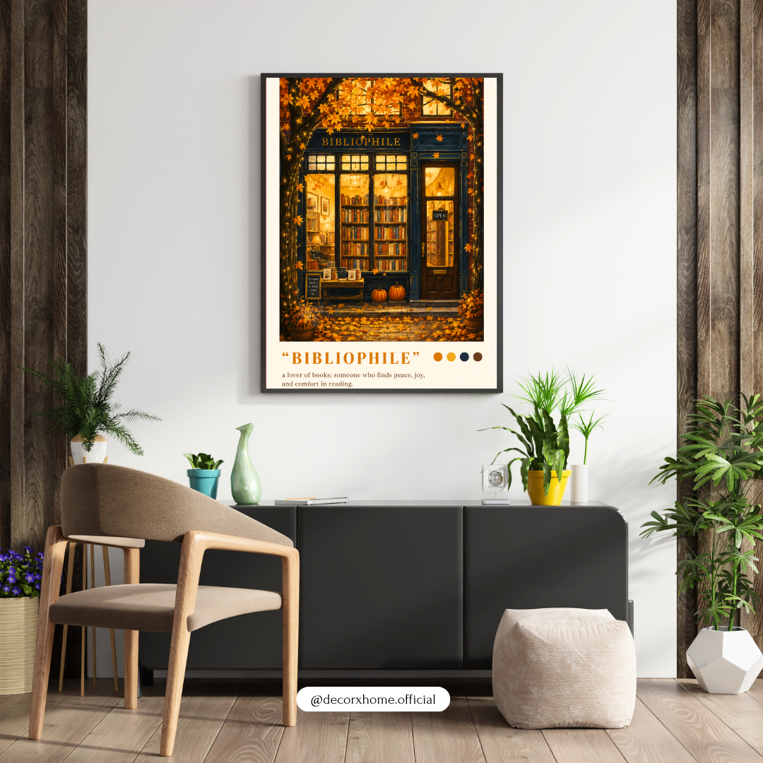Bibliophile Bookstore Poster – Cozy Autumn Literary Wall Art