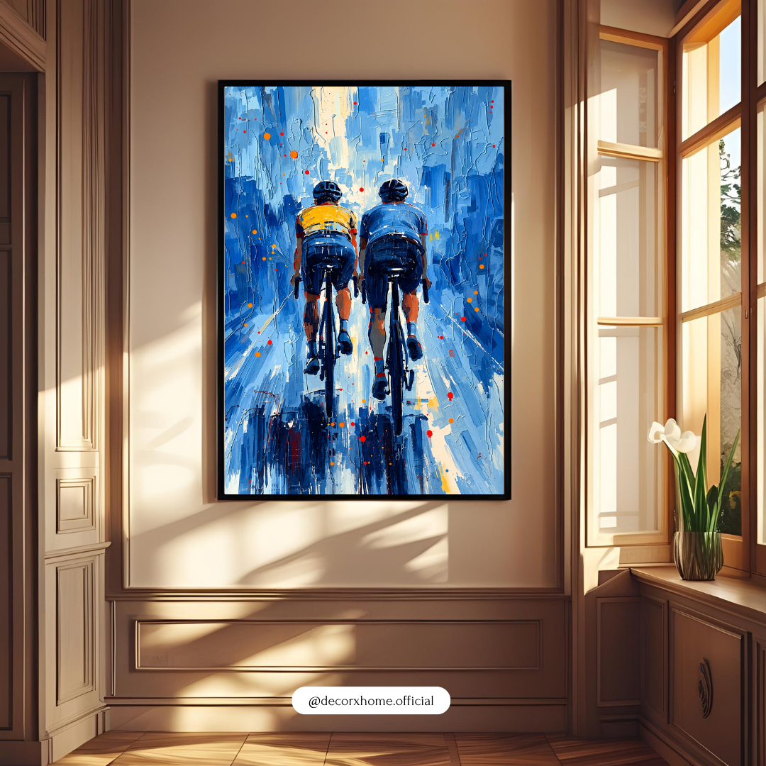 Cycling Duo Poster – Blue Abstract Cycling Sports Wall Art