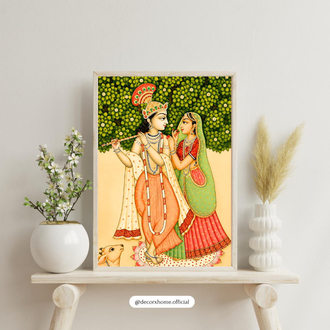Radha Krishna Divine Harmony Poster | Traditional Indian Spiritual Wall Art by DecorxHome