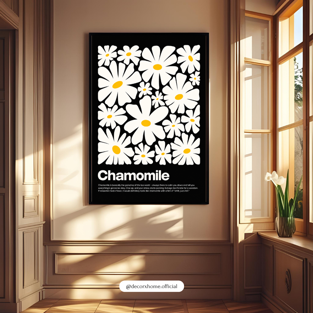 Chamomile Floral Poster | Minimalist Black & White Flower Wall Art | Decorxhome