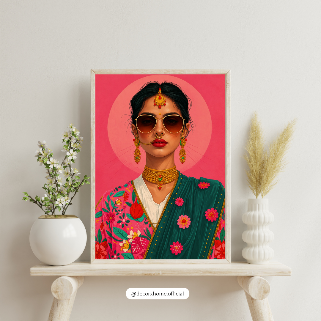 Modern Indian Fashion Portrait Wall Art Poster | Vibrant Contemporary Pop Art Decor