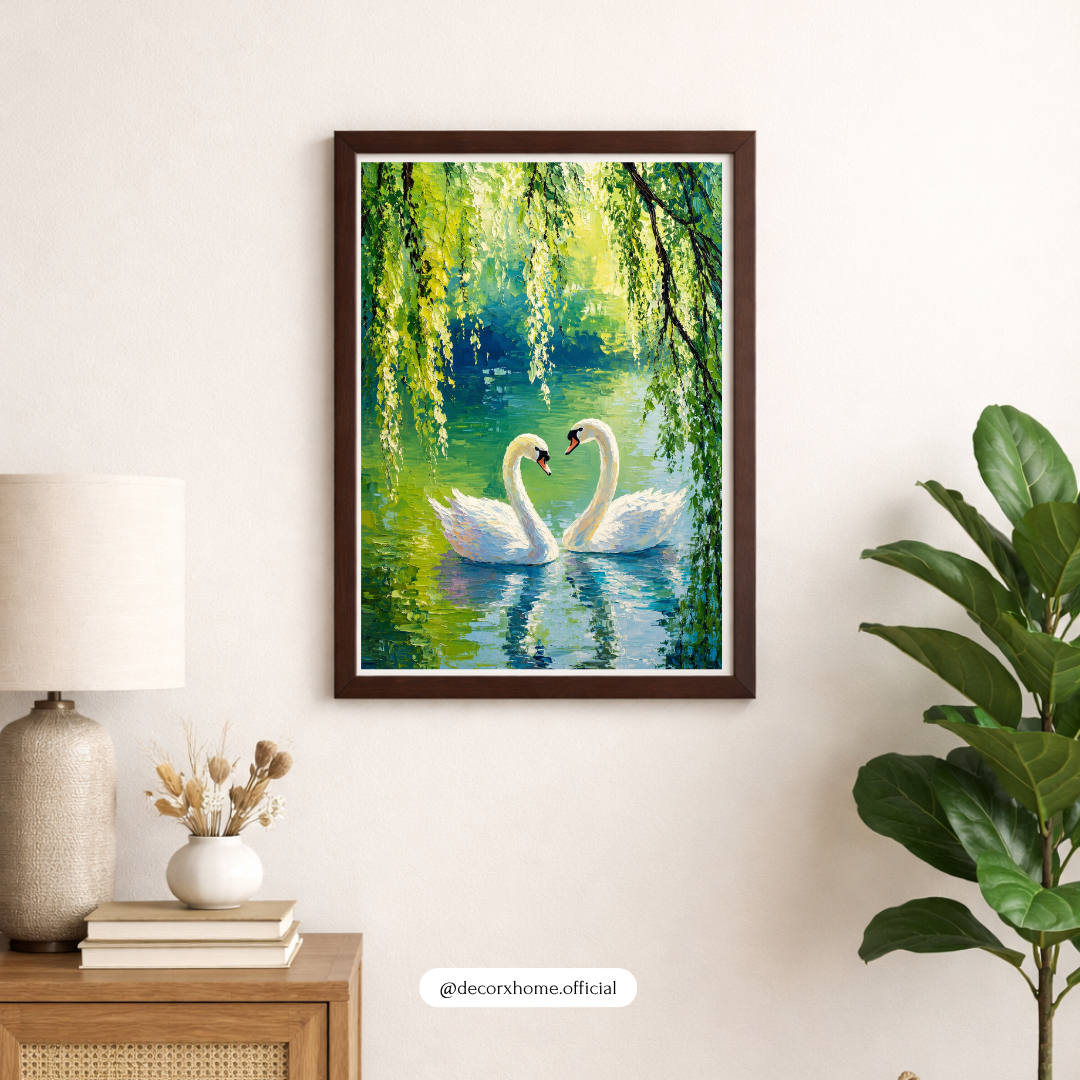 Decorxhome – Romantic Swan Lake Nature Wall Art Poster