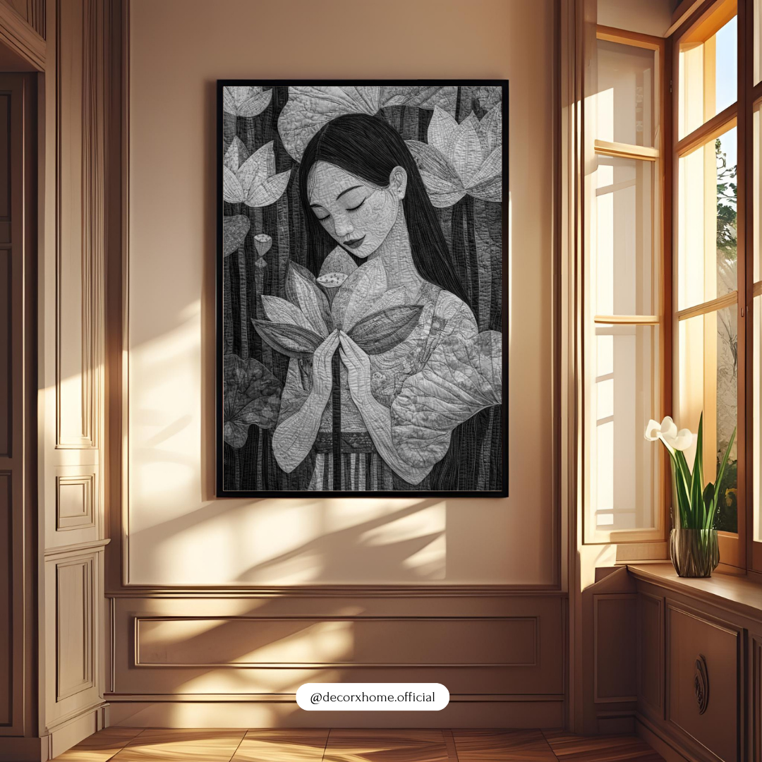 "Lotus Serenity – Artistic Wall Poster" 🌸 in Black & White Edition
