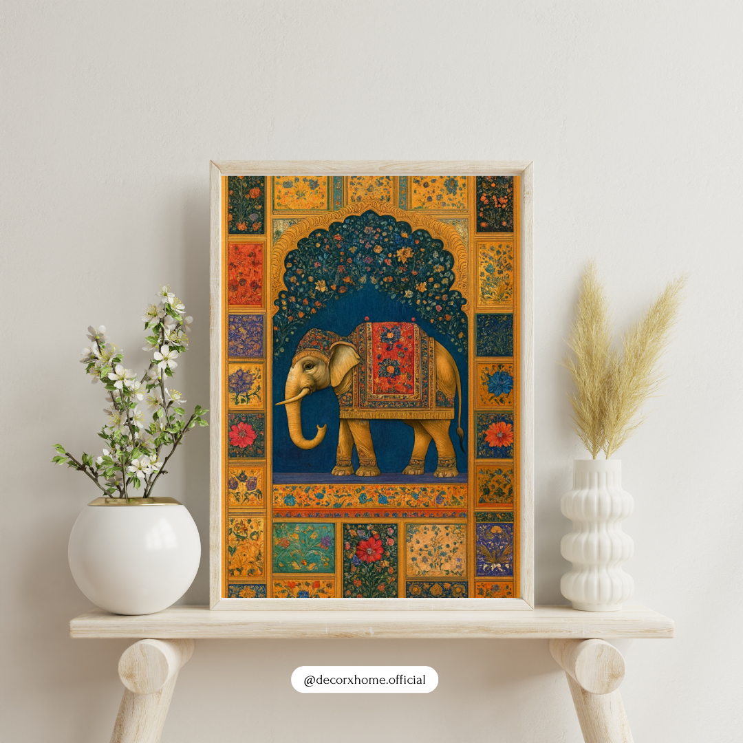 Royal Elephant Mosaic Poster – Traditional Indian Palace Art Wall Decor