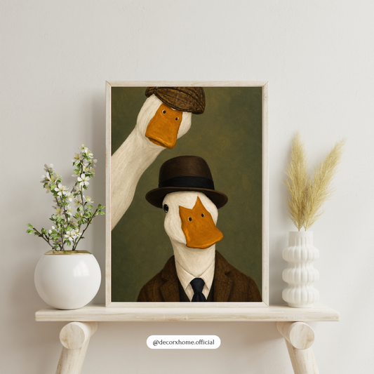 Gentleman Ducks Wall Art Poster | Whimsical Vintage Animal Decor