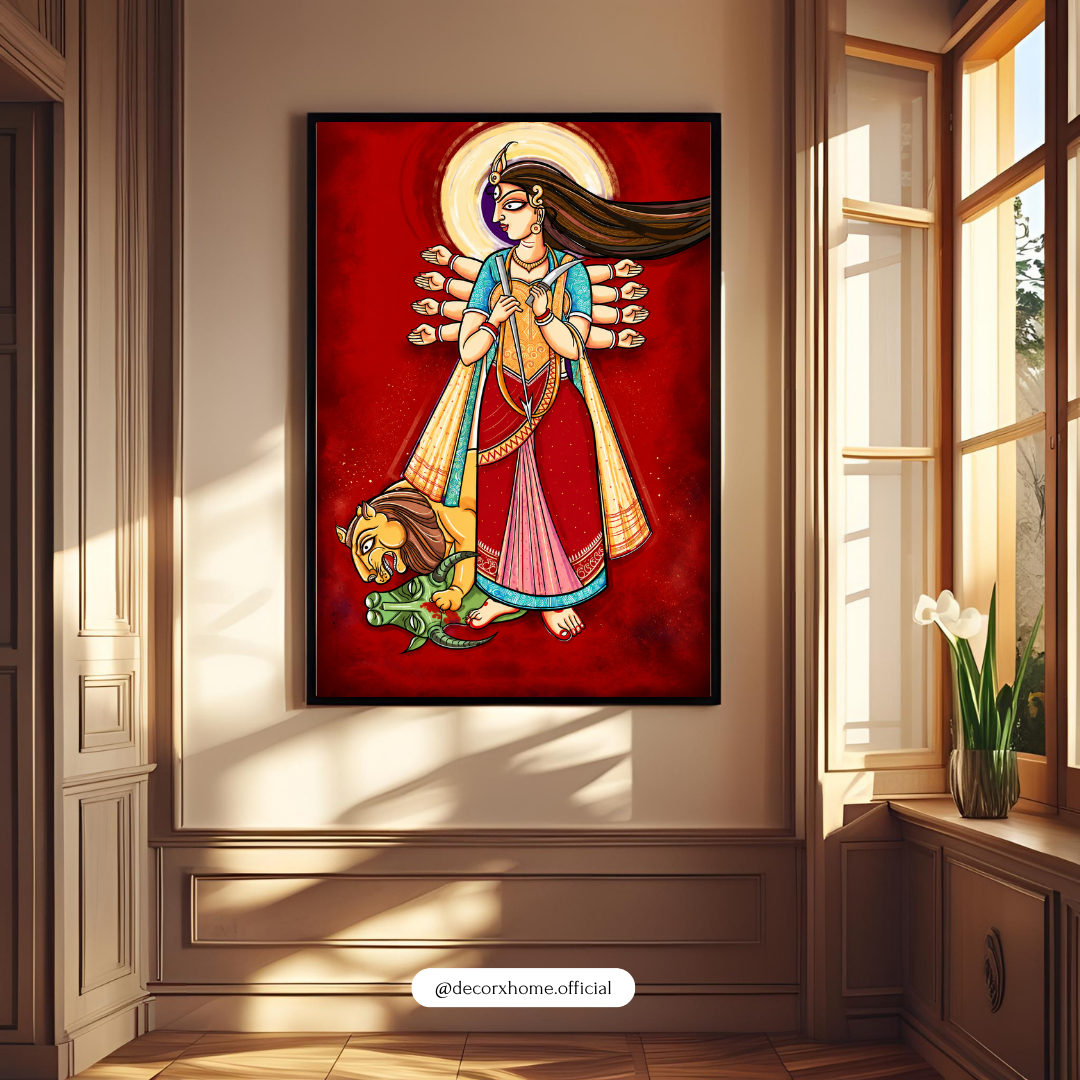 Decorexhome Maa Durga Mahishasura Mardini Poster | Divine Durga Wall Art