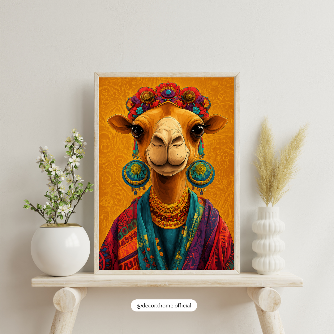 Boho Camel Portrait Wall Art Poster | Colorful Desert Animal Decor