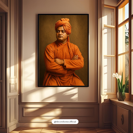 Swami Vivekananda Portrait Wall Art with Frame – Inspirational Spiritual Leader Poster for Home, Office & Meditation Space | Decorxhome
