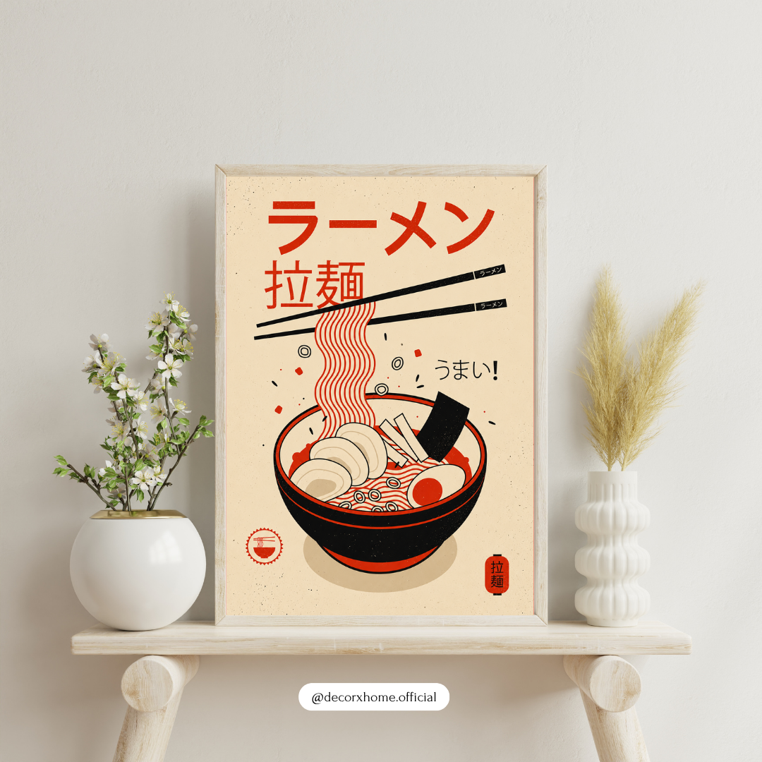 Japanese Ramen Bowl Poster | Modern Asian Food Art Wall Decor by DecorxHome